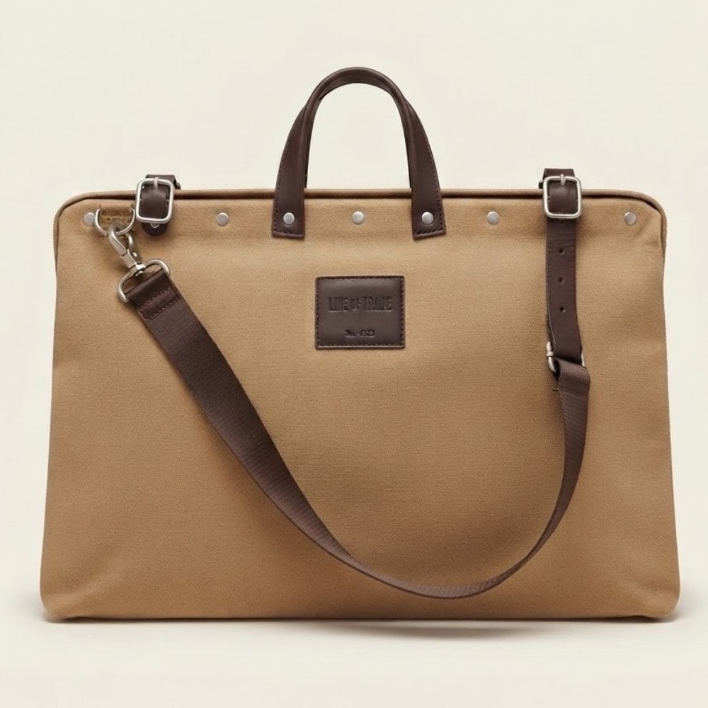 Line of Trade No. 0312 Canvas Leather Briefcase Tan Brown Laptop Messenger Bag
